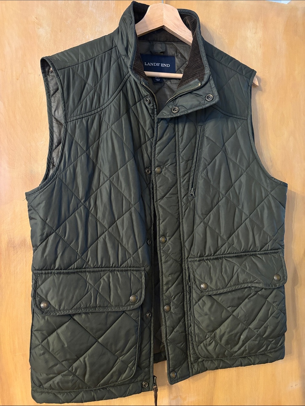 Lands' End Diamond-Quilted Men's Vest in Dark Green